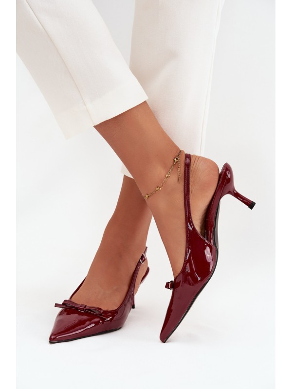 Patent leather pumps with heel with bow burgundy Olvena 2
