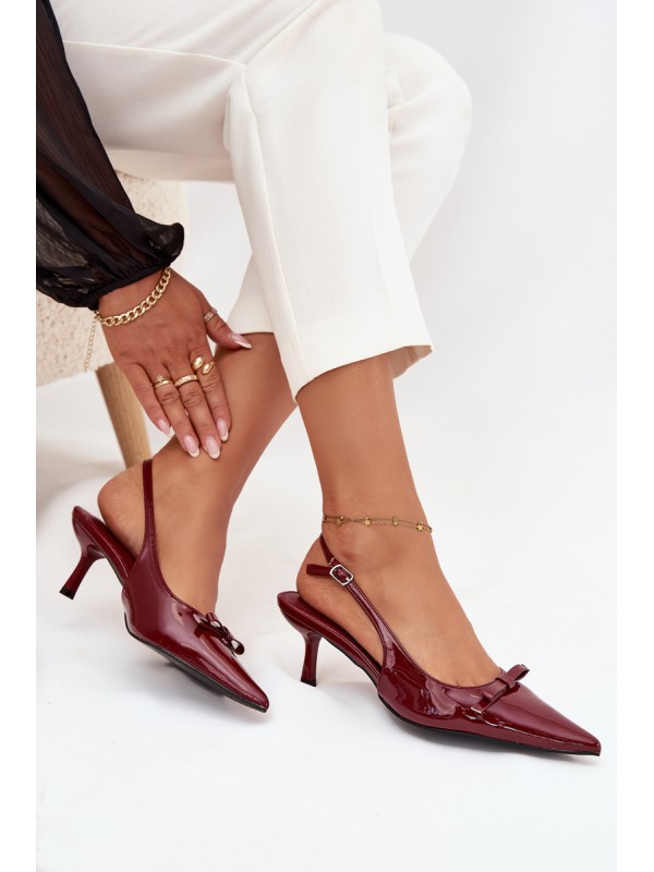Patent leather pumps with heel with bow burgundy Olvena