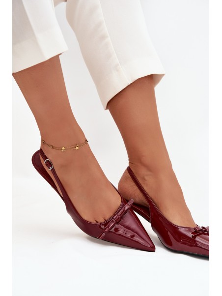 Patent leather pumps with heel with bow burgundy Olvena