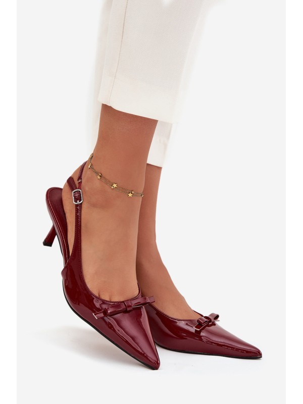 Patent leather pumps with heel with bow burgundy Olvena