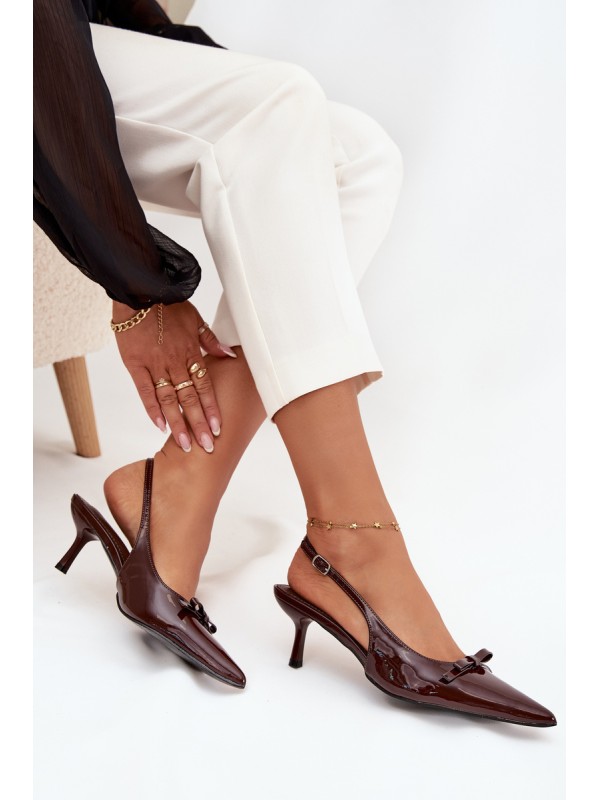 Patent leather high heels with bow chocolate Olvena