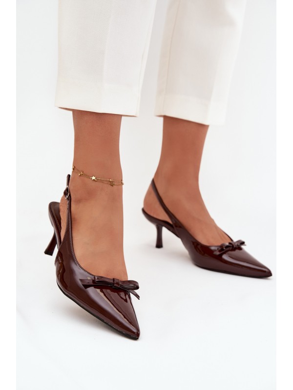 Patent leather high heels with bow chocolate Olvena 2