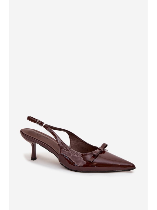 Patent leather high heels with bow chocolate Olvena
