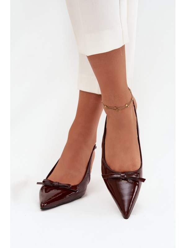Patent leather high heels with bow chocolate Olvena