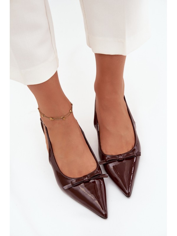Patent leather high heels with bow chocolate Olvena