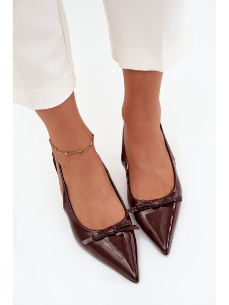 Patent leather high heels with bow chocolate Olvena
