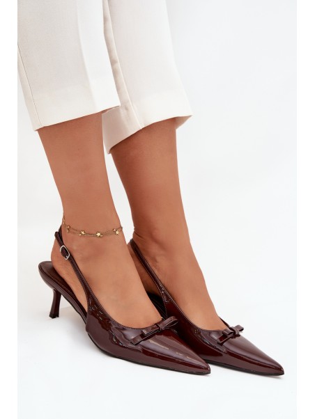 Patent leather high heels with bow chocolate Olvena