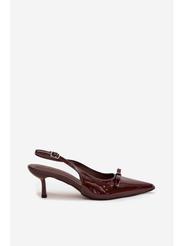 Patent leather high heels with bow chocolate Olvena