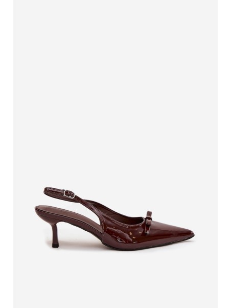 Patent leather high heels with bow chocolate Olvena