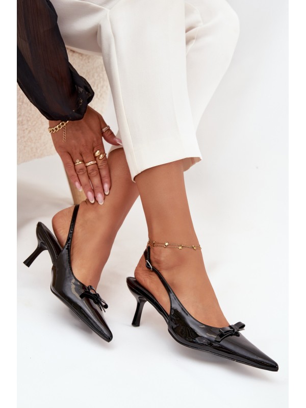 Patent Leather Heeled Pumps With Bow Black Olvena