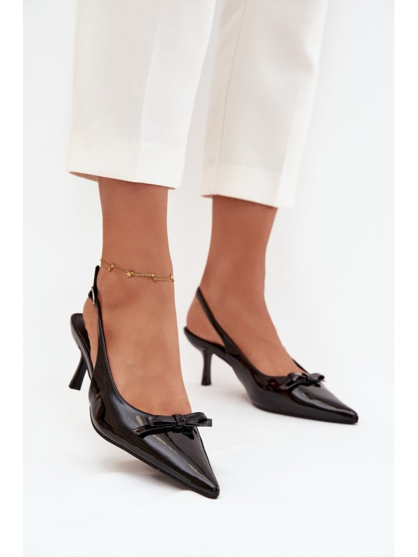 Patent Leather Heeled Pumps With Bow Black Olvena 2