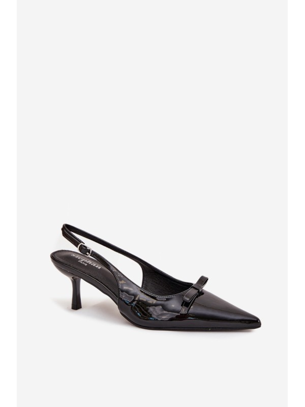 Patent Leather Heeled Pumps With Bow Black Olvena