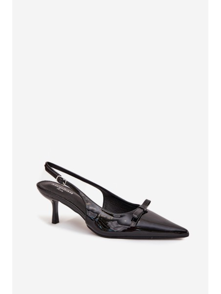 Patent Leather Heeled Pumps With Bow Black Olvena