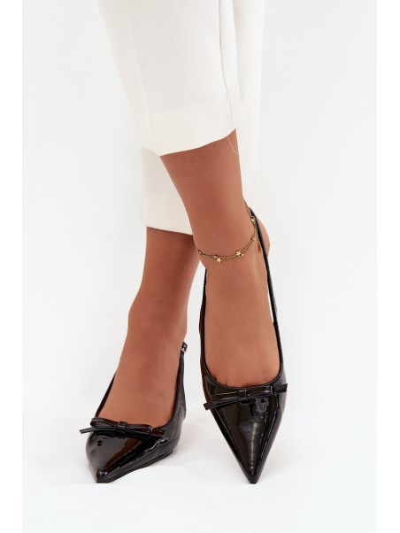 Patent Leather Heeled Pumps With Bow Black Olvena