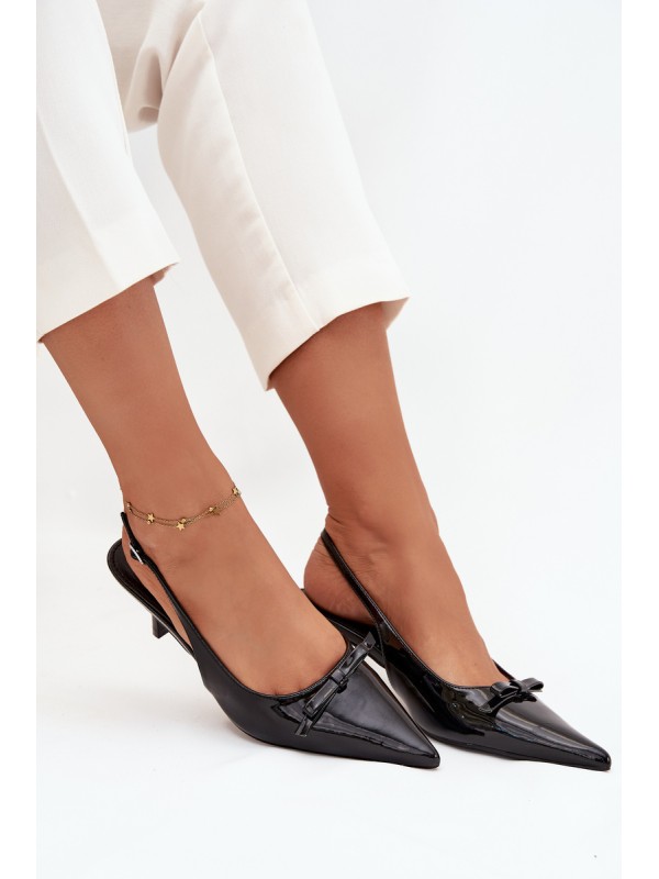Patent Leather Heeled Pumps With Bow Black Olvena