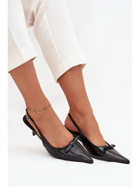 Patent Leather Heeled Pumps With Bow Black Olvena