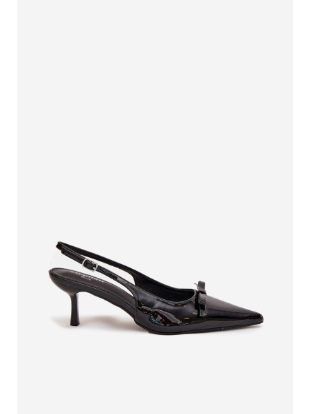 Patent Leather Heeled Pumps With Bow Black Olvena
