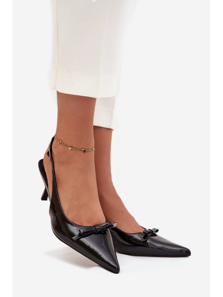 Patent Leather Heeled Pumps With Bow Black Olvena