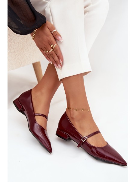Patent leather ballerinas with a delicate heel with strap Bordeaux Isvella