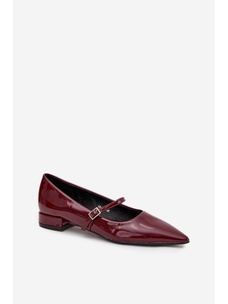 Patent leather ballerinas with a delicate heel with strap Bordeaux Isvella