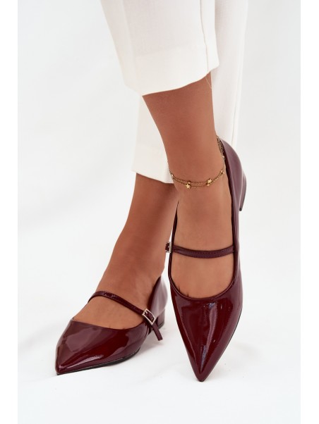 Patent leather ballerinas with a delicate heel with strap Bordeaux Isvella
