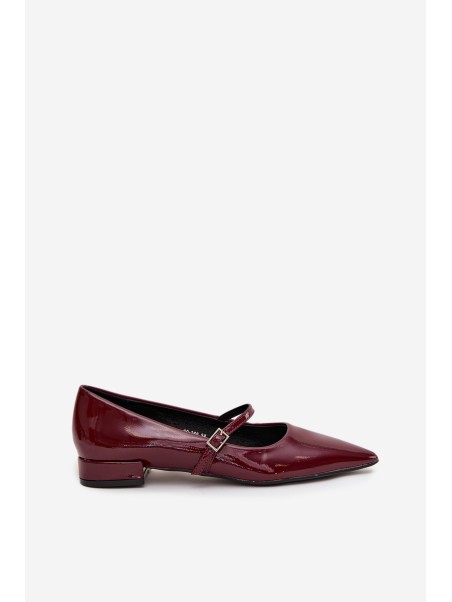 Patent leather ballerinas with a delicate heel with strap Bordeaux Isvella
