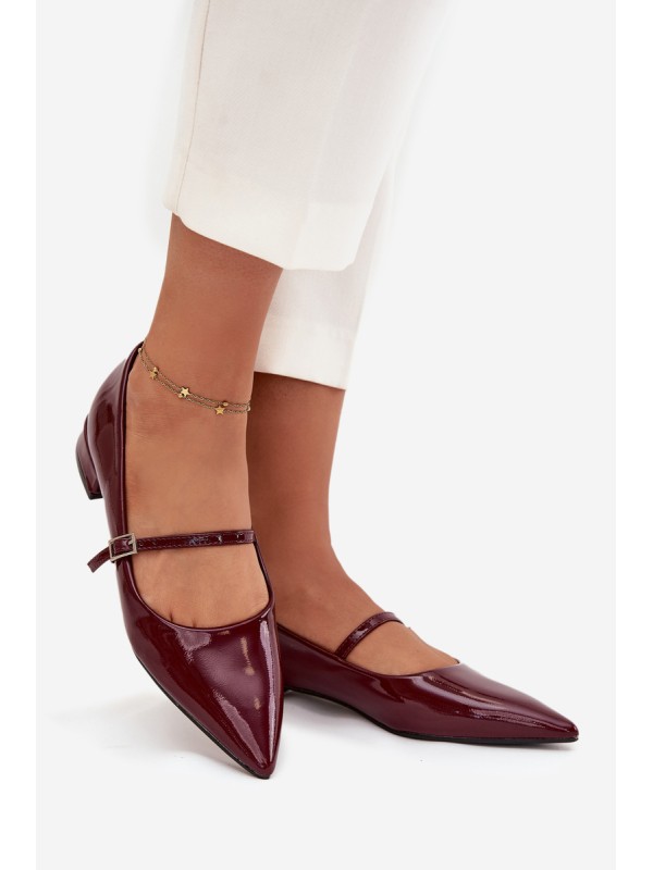 Patent leather ballerinas with a delicate heel with strap Bordeaux Isvella
