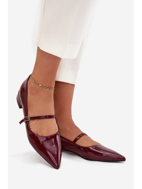 Patent leather ballerinas with a delicate heel with strap Bordeaux Isvella