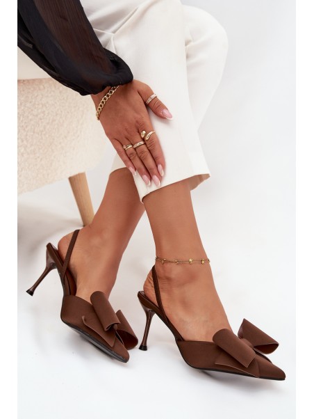 High heels with open heels and bow Brown Eklevia