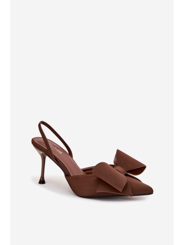 High heels with open heels and bow Brown Eklevia 2