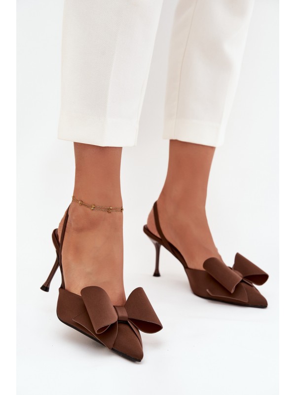 High heels with open heels and bow Brown Eklevia