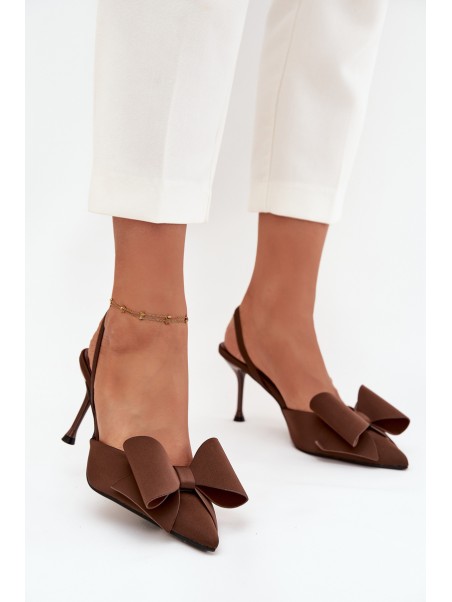 High heels with open heels and bow Brown Eklevia