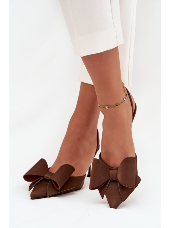 High heels with open heels and bow Brown Eklevia