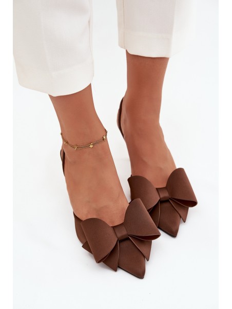 High heels with open heels and bow Brown Eklevia