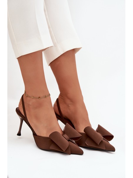 High heels with open heels and bow Brown Eklevia