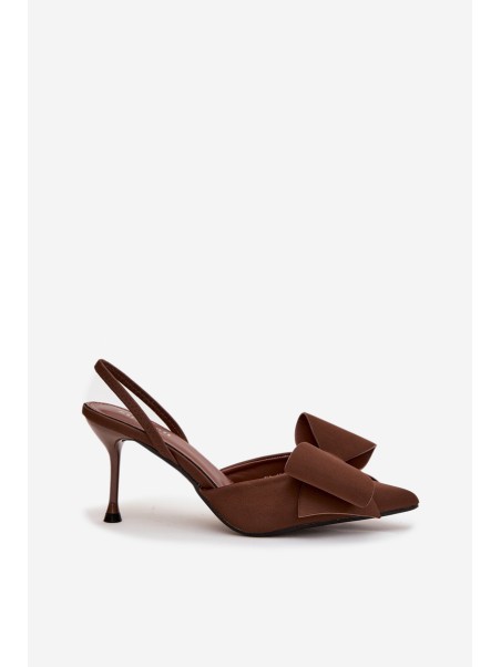 High heels with open heels and bow Brown Eklevia