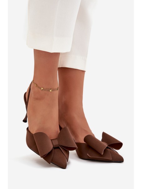 High heels with open heels and bow Brown Eklevia