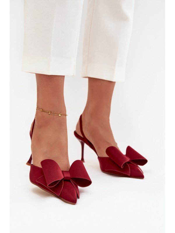 High heels with open heels and bow Bordeaux Eklevia