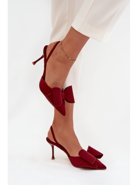 High heels with open heels and bow Bordeaux Eklevia