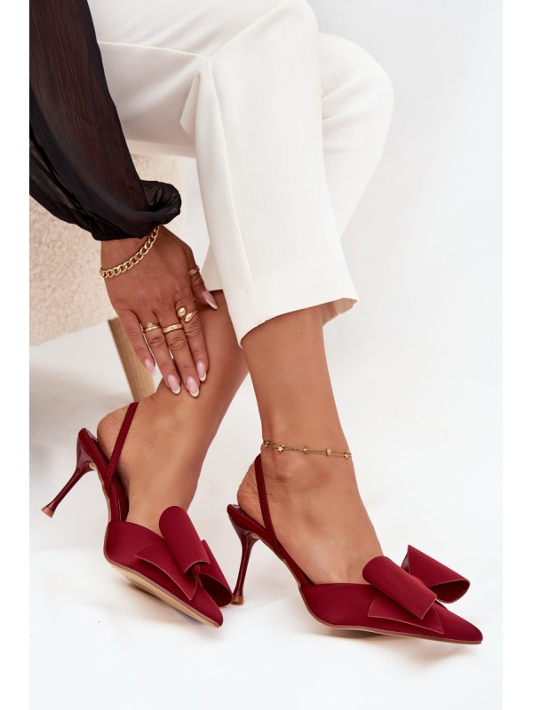 High heels with open heels and bow Bordeaux Eklevia