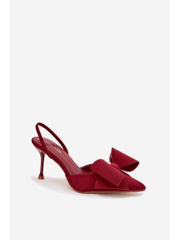 High heels with open heels and bow Bordeaux Eklevia