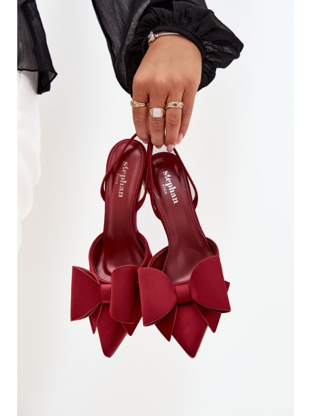 High heels with open heels and bow Bordeaux Eklevia