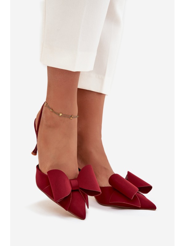 High heels with open heels and bow Bordeaux Eklevia