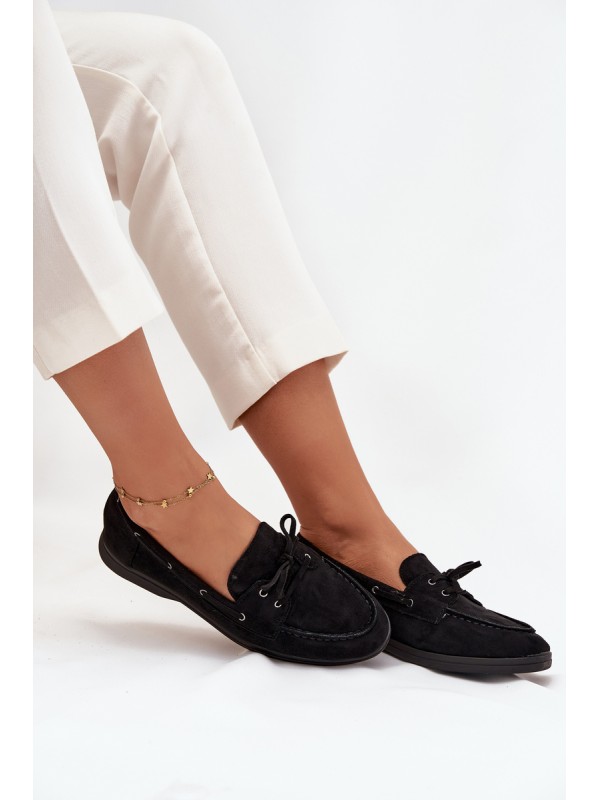 Women's Flat Loafers with Laces Black Zalina
