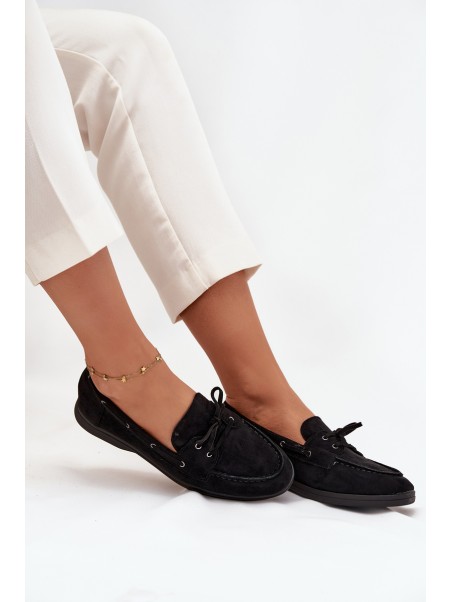 Women's Flat Loafers with Laces Black Zalina