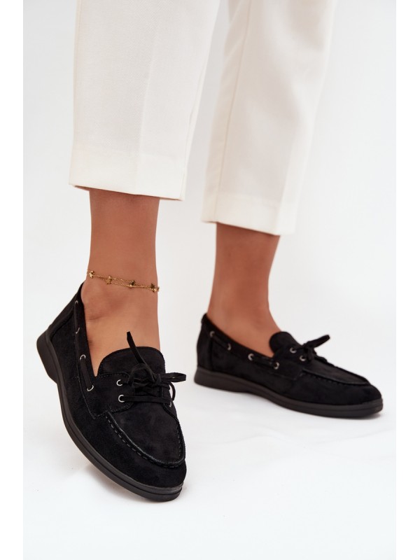 Women's Flat Loafers with Laces Black Zalina