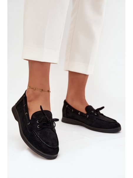 Women's Flat Loafers with Laces Black Zalina