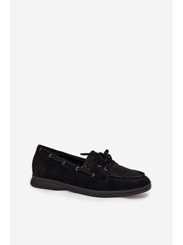 Women's Flat Loafers with Laces Black Zalina