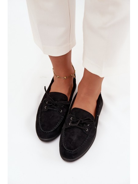 Women's Flat Loafers with Laces Black Zalina