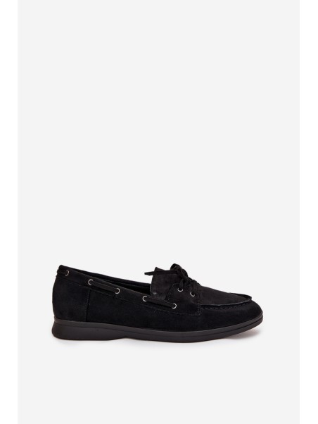 Women's Flat Loafers with Laces Black Zalina